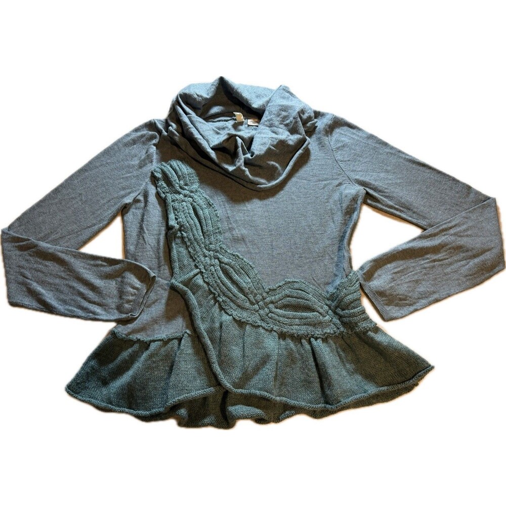 Anthropologie Moth Sweater Switching Sides Blue Cable Pullover Cashmere Alpaca M